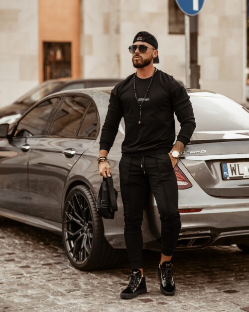 Komplet męski z haftem Boss Ola Voga czarny