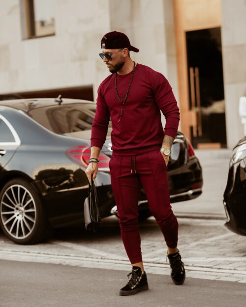 Komplet męski z haftem Boss Ola Voga bordowy