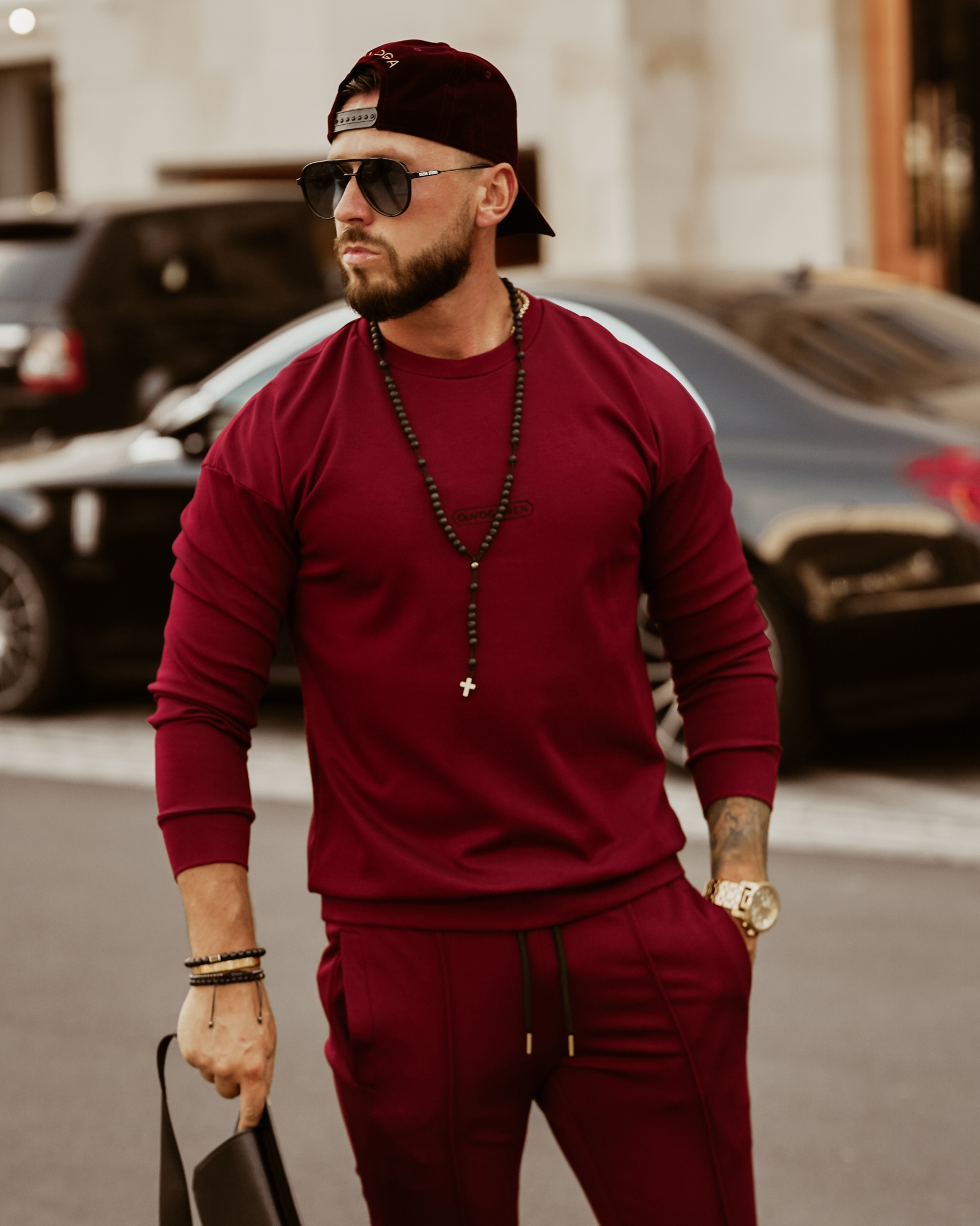 Komplet męski z haftem Boss Ola Voga bordowy Komplet męski z haftem Boss Ola Voga bordowy