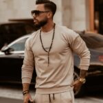 Komplet męski z haftem Boss Ola Voga beżowy