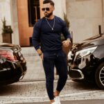 Komplet męski z haftem Boss Ola Voga granatowy