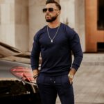 Komplet męski z haftem Boss Ola Voga granatowy