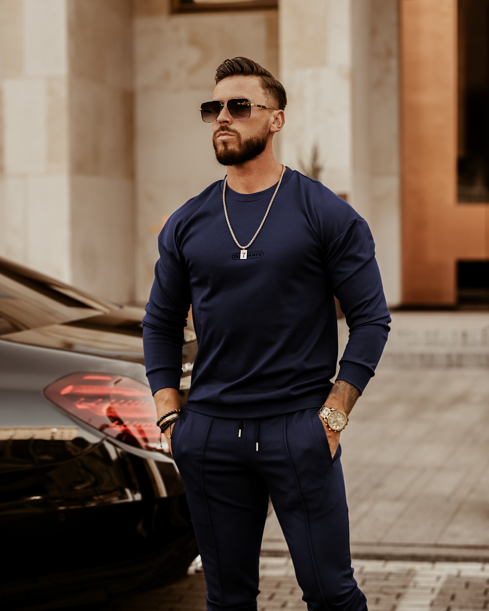 Komplet męski z haftem Boss Ola Voga granatowy Komplet męski z haftem Boss Ola Voga granatowy