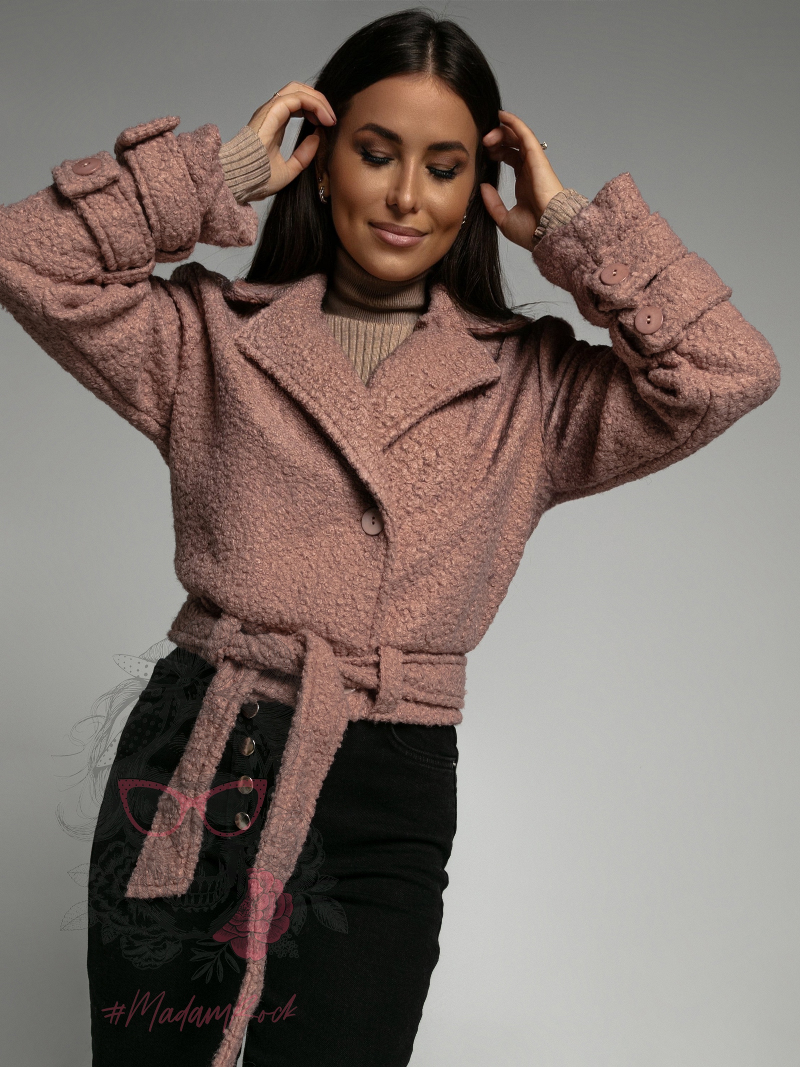 Kurtka ramoneska Lamb Jacket Ola Voga brudny róż