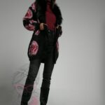 Kardigan z futerkiem Flowers czarny