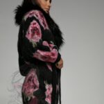 Kardigan z futerkiem Flowers czarny