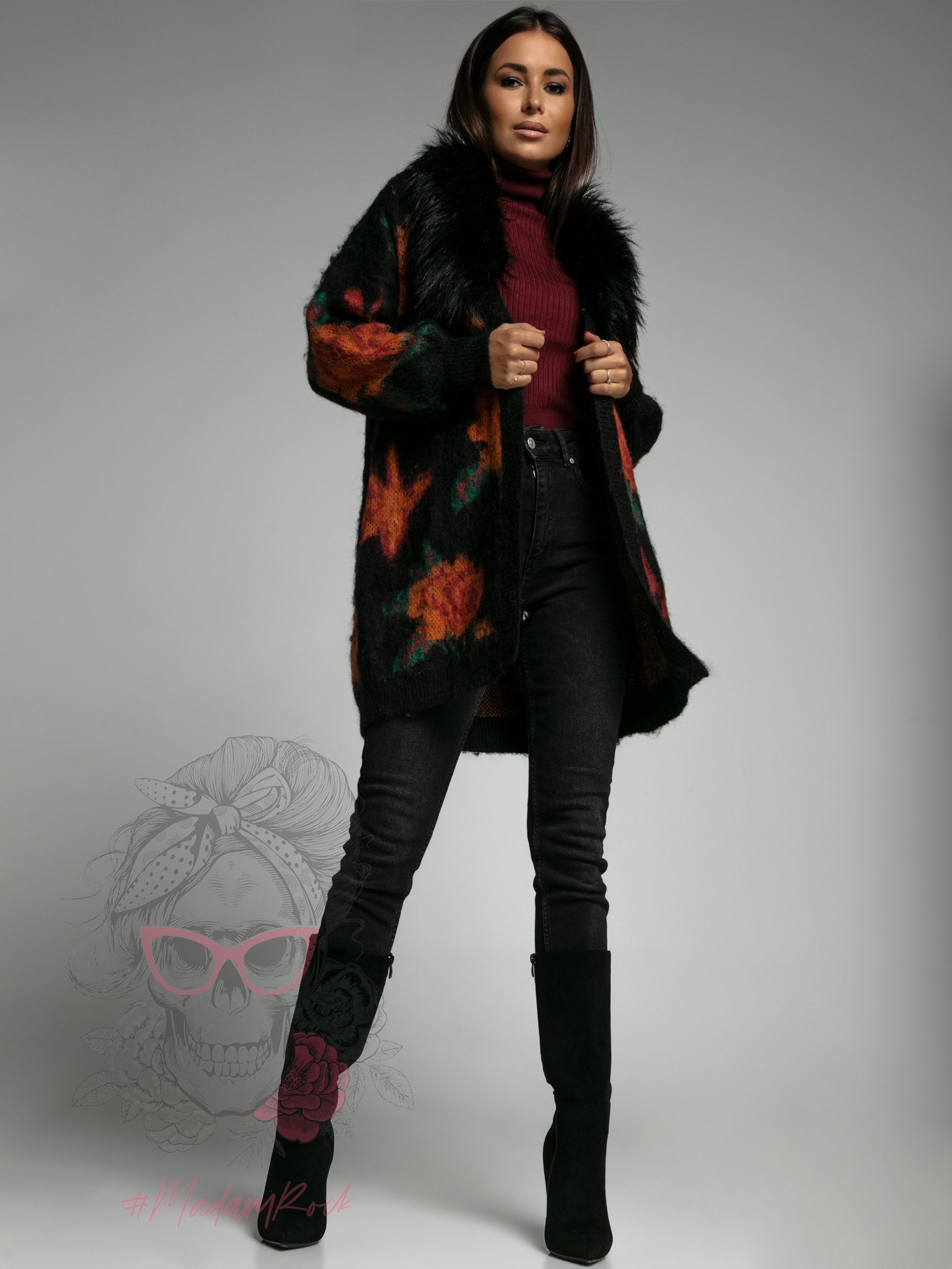 Kardigan z futerkiem Flowers II czarny Kardigan z futerkiem Flowers II czarny