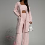 Komplet z misia Teddies long pudrowy