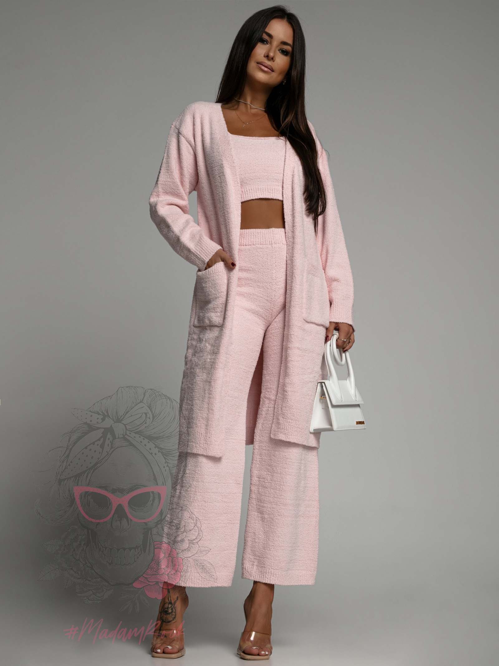 Komplet z misia Teddies long pudrowy