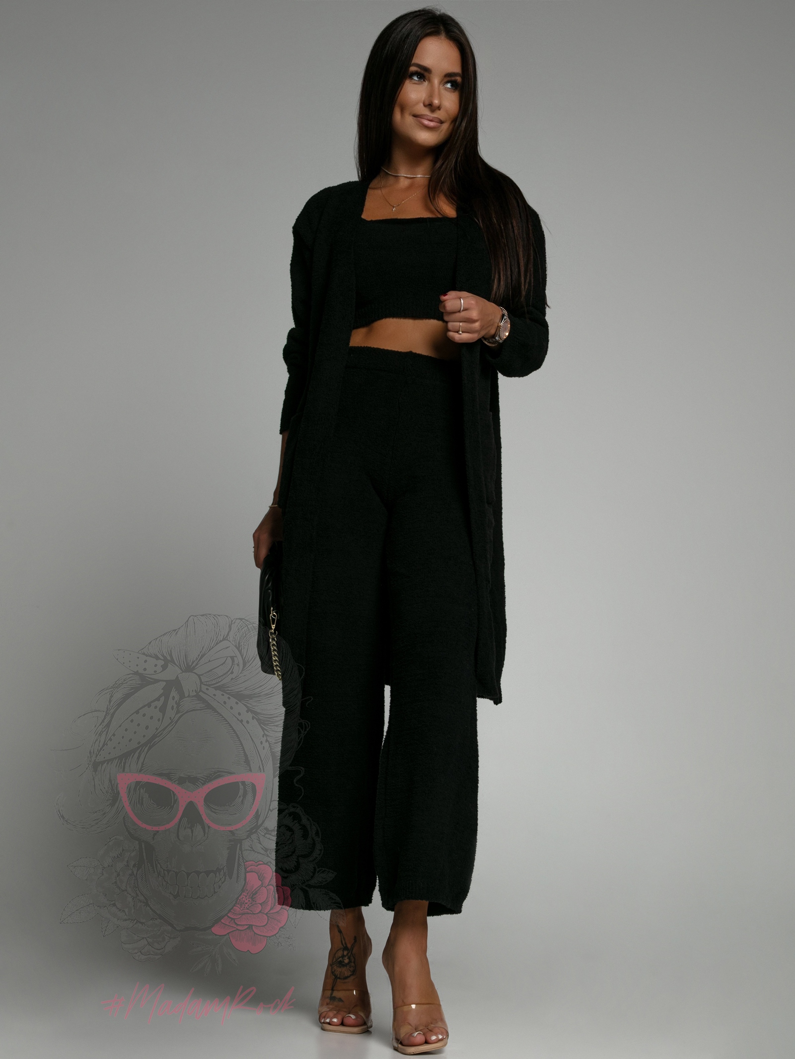 Komplet z misia Teddies long czarny