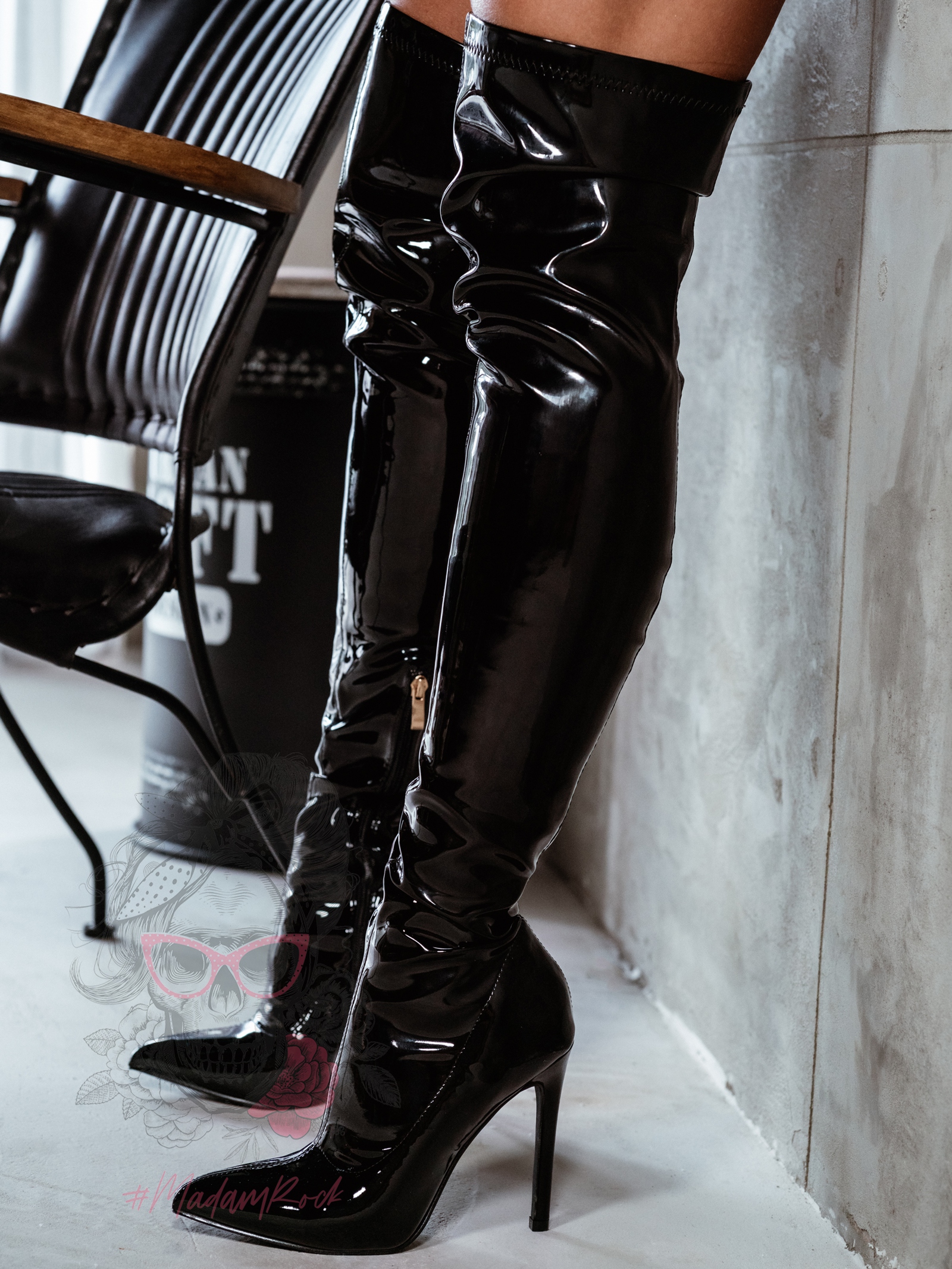 Kozaki lakierowane za kolano Jaguar Rock czarne