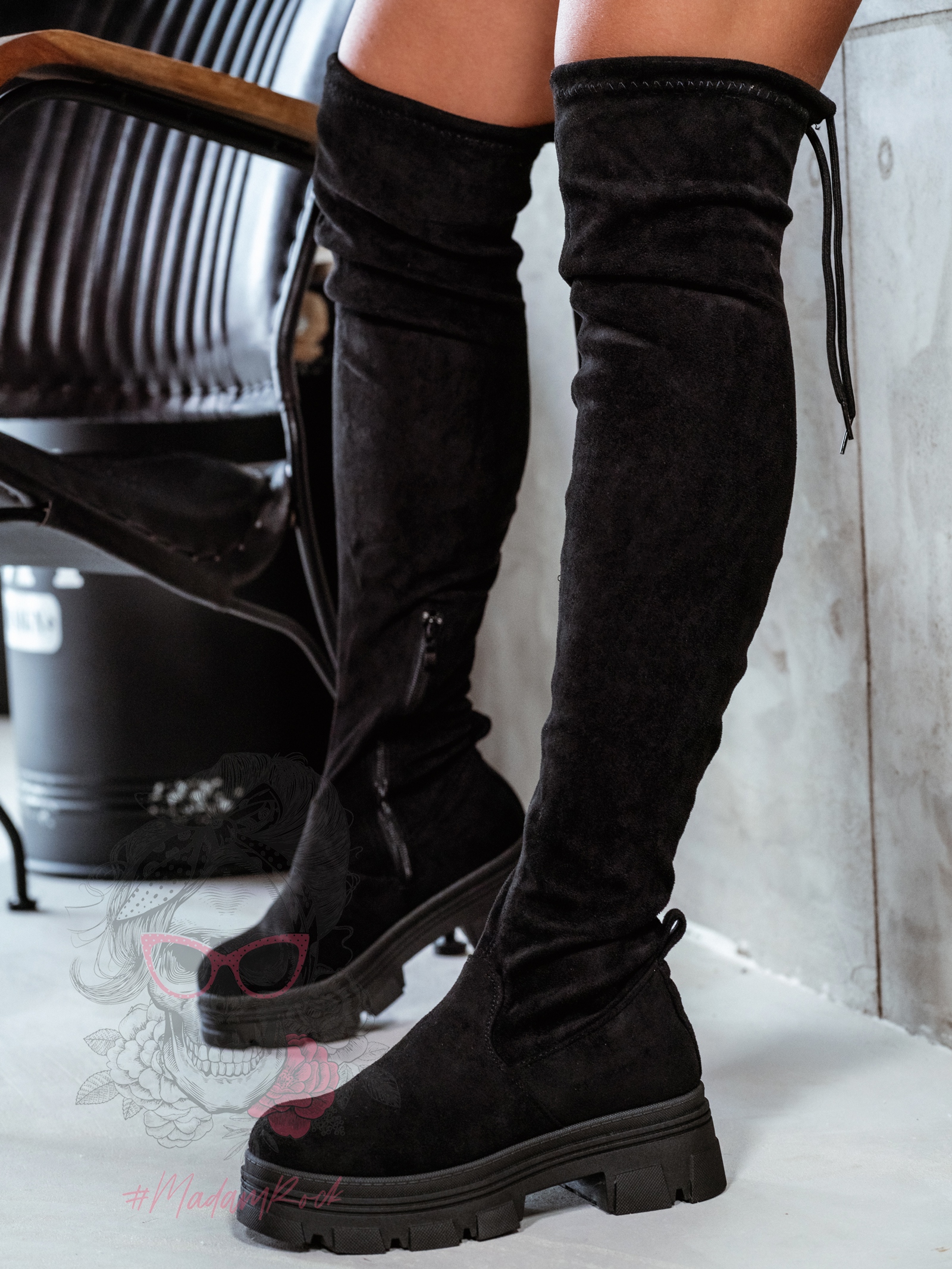 Kozaki zamszowe za kolano Madam Altura czarne