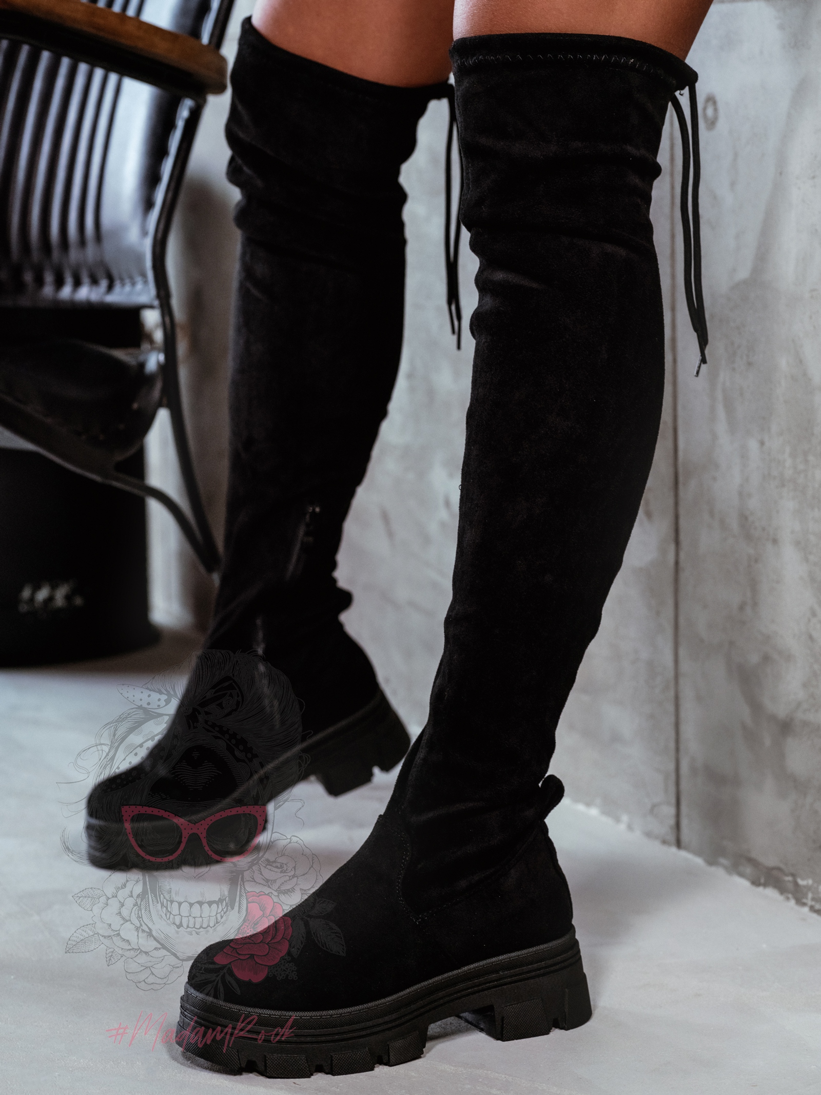 Kozaki zamszowe za kolano Madam Altura czarne