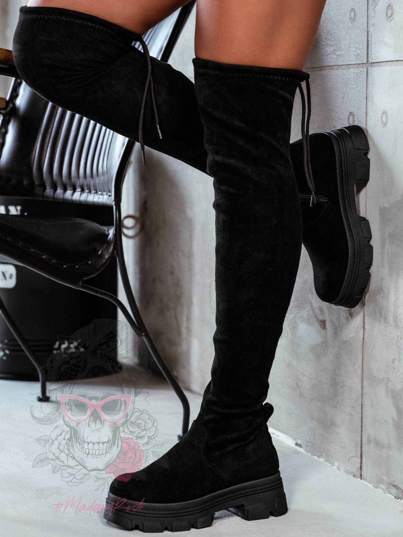 Kozaki zamszowe za kolano Madam Altura czarne