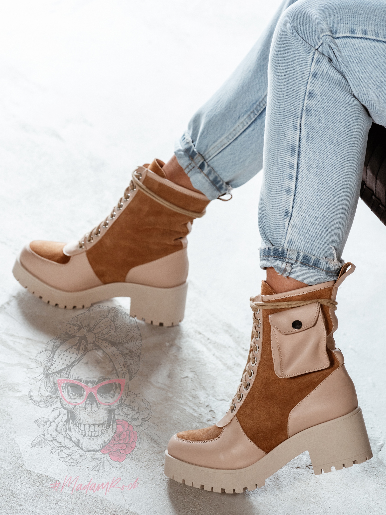 Botki skórzane Madam Poket karmelowe