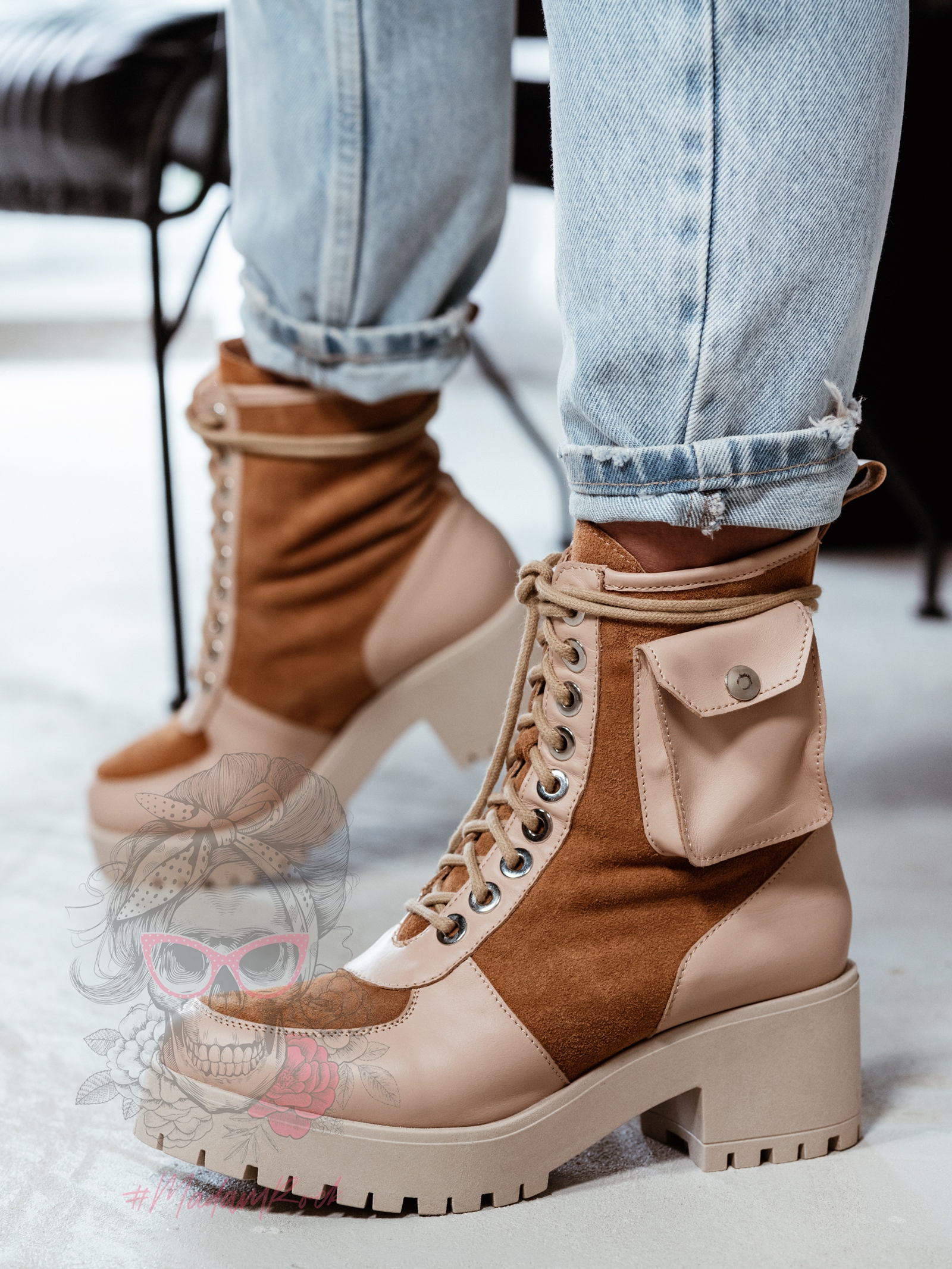 Botki skórzane Madam Poket karmelowe