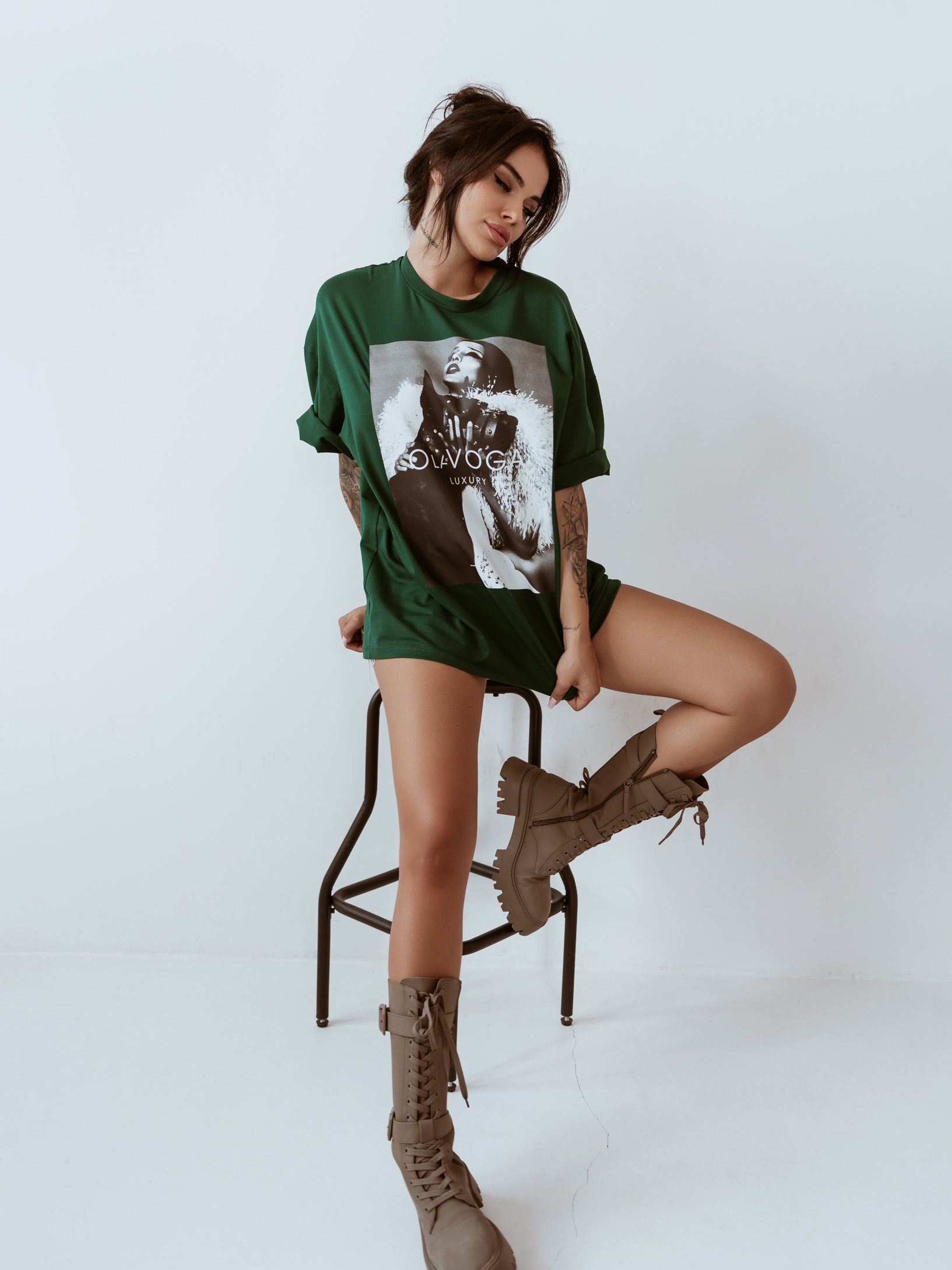 T-shirt oversize Lady Ola Voga butelkowa zieleń