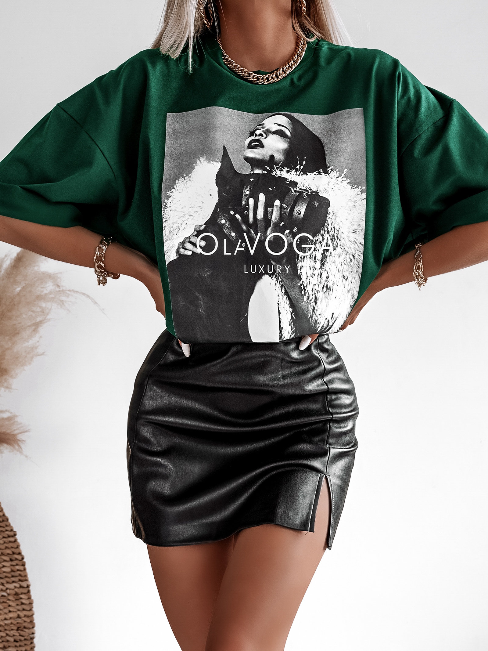 T-shirt oversize Lady Ola Voga butelkowa zieleń