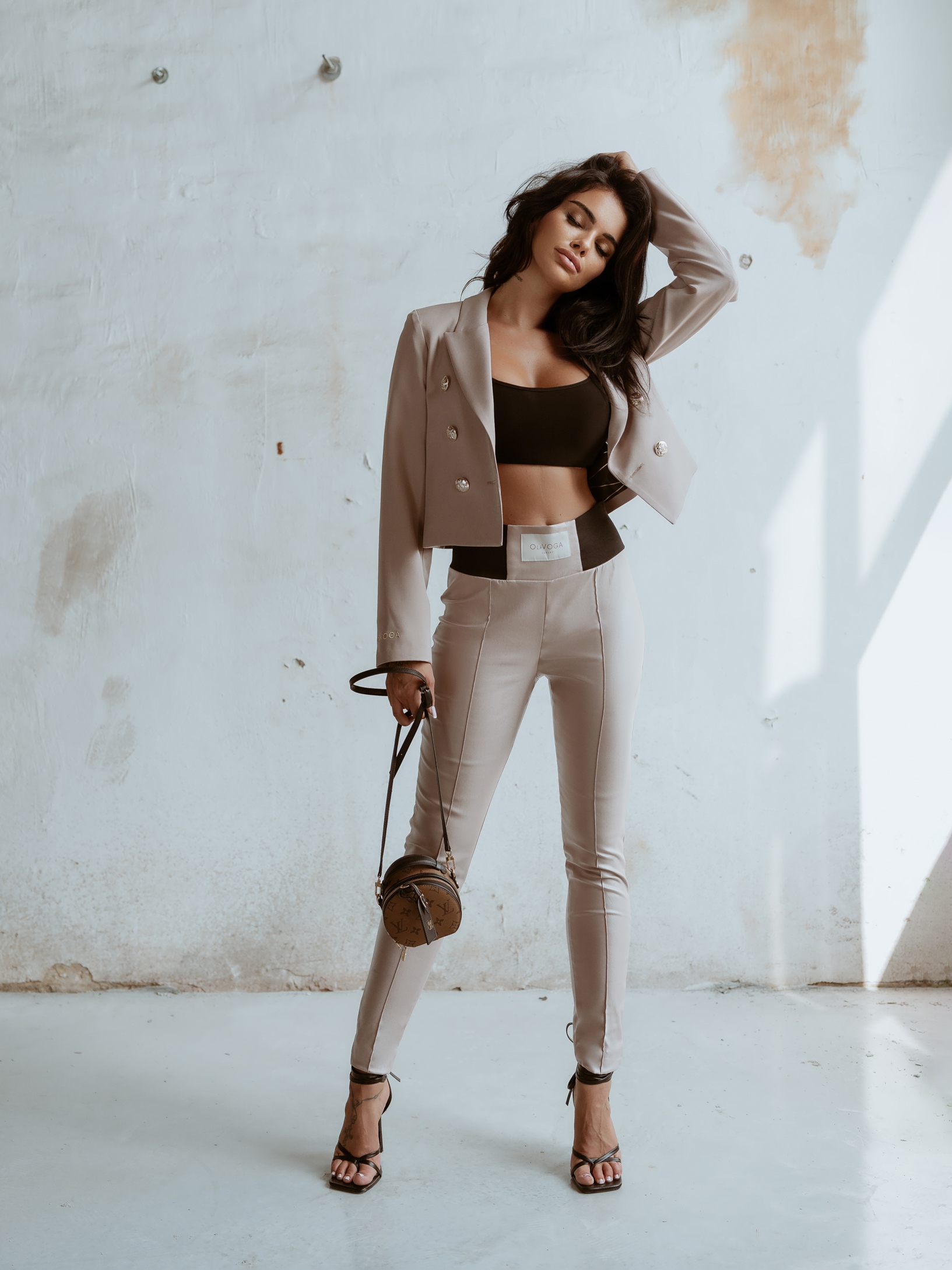 Legginsy z wyższym stanem High Waist Ola Voga j.beżowe