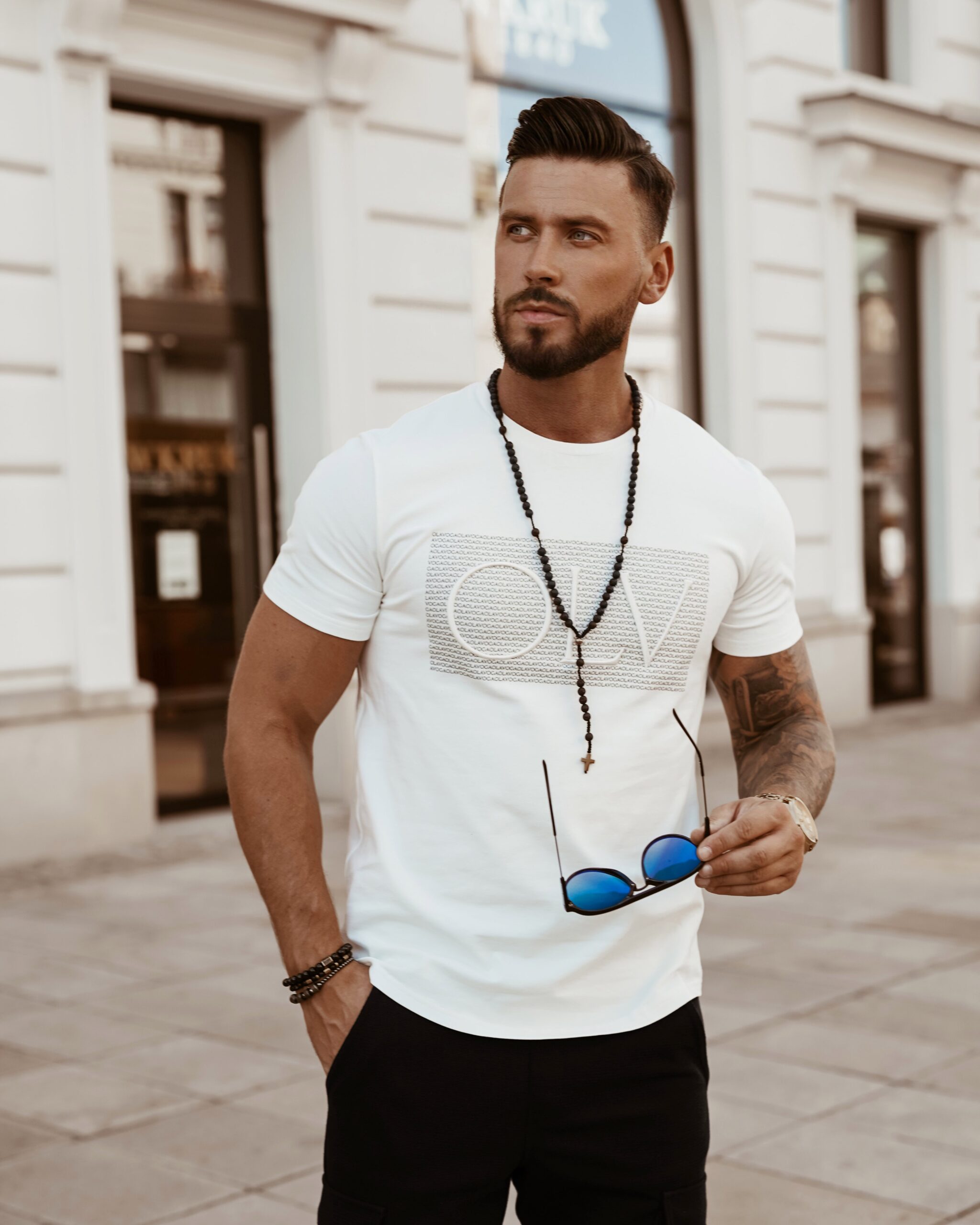 T-shirt klasyczny męski Big Letters Ola Voga ecru