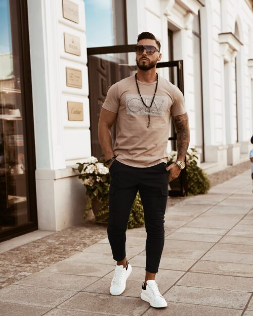 T-shirt klasyczny męski Big Letters Ola Voga c.beż