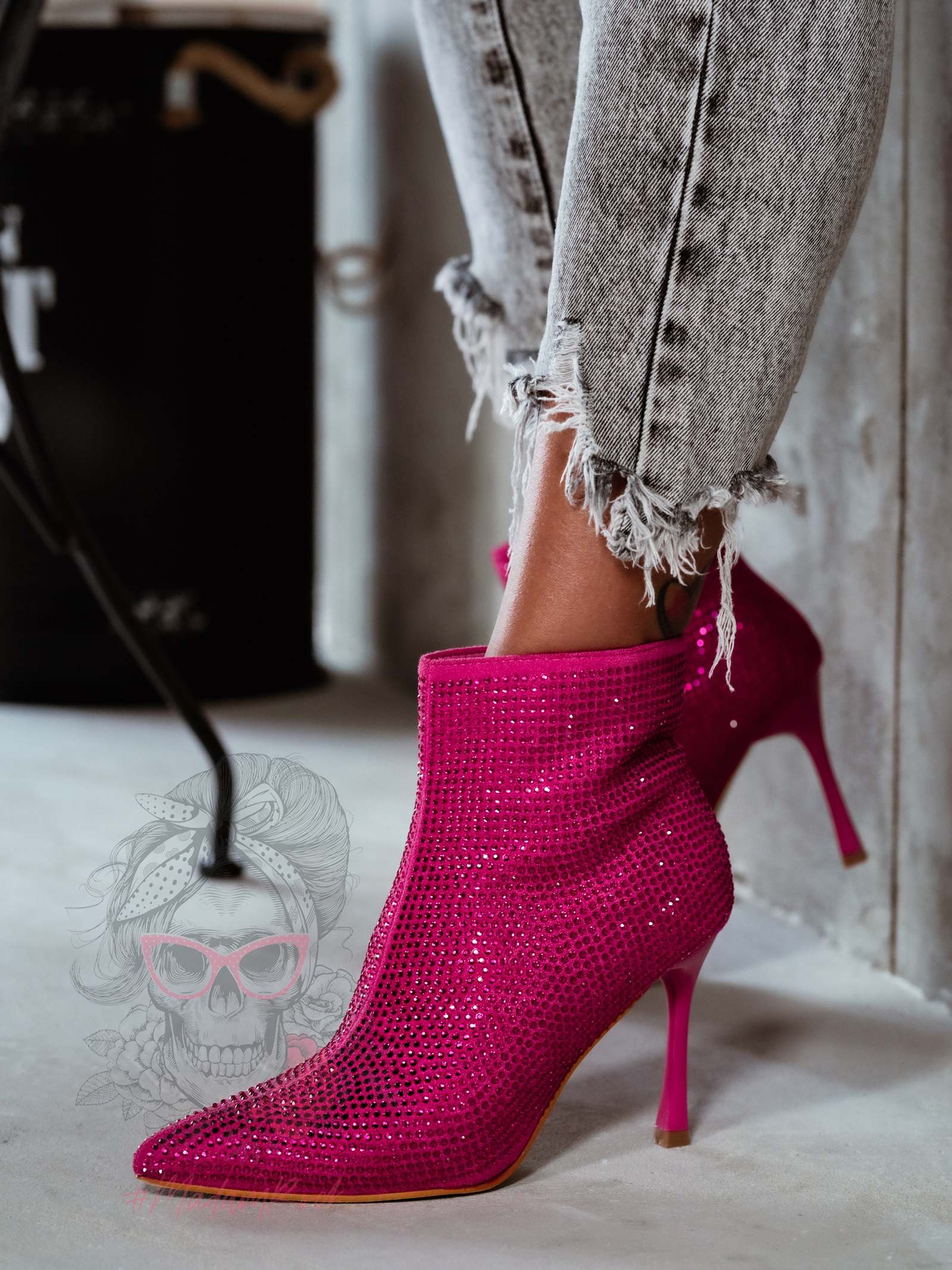 Botki z cyrkoniami Madam Operio fuksja