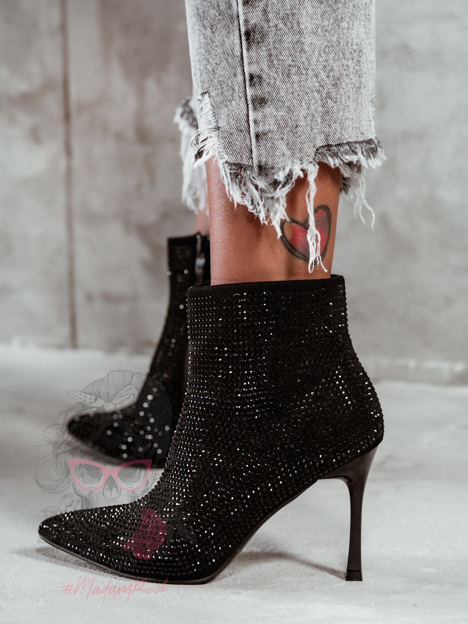 Botki z cyrkoniami Madam Operio czarne