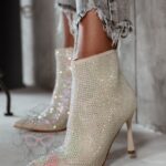 Botki z cyrkoniami Madam Operio opalizujące beżowe