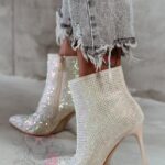 Botki z cyrkoniami Madam Operio opalizujące beżowe