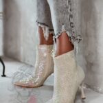 Botki z cyrkoniami Madam Operio opalizujące beżowe