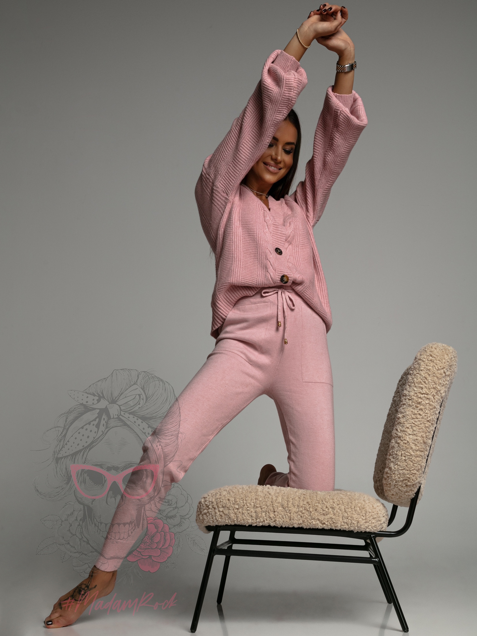 Komplet dzianinowy Comfe pudrowy