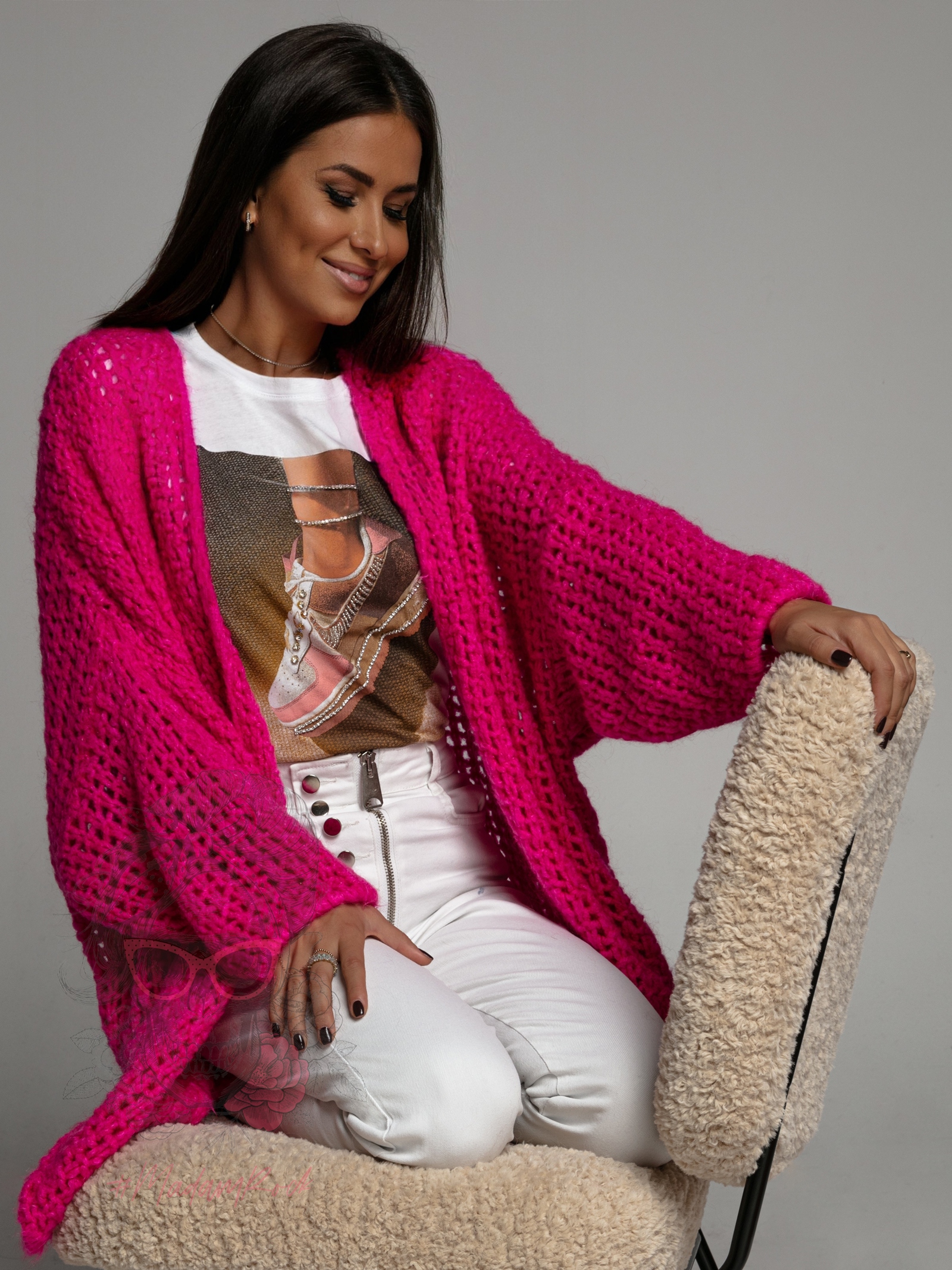 Sweter luźno pleciony Oppo fuksja