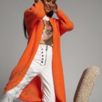 Kardigan długi supełkowy Bifo pomarańczowy