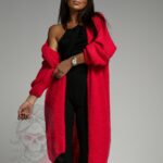 Kardigan długi supełkowy Bifo malinowy