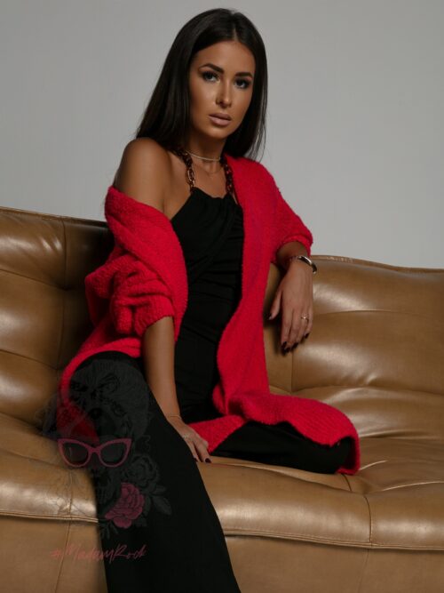 Kardigan długi supełkowy Bifo malinowy