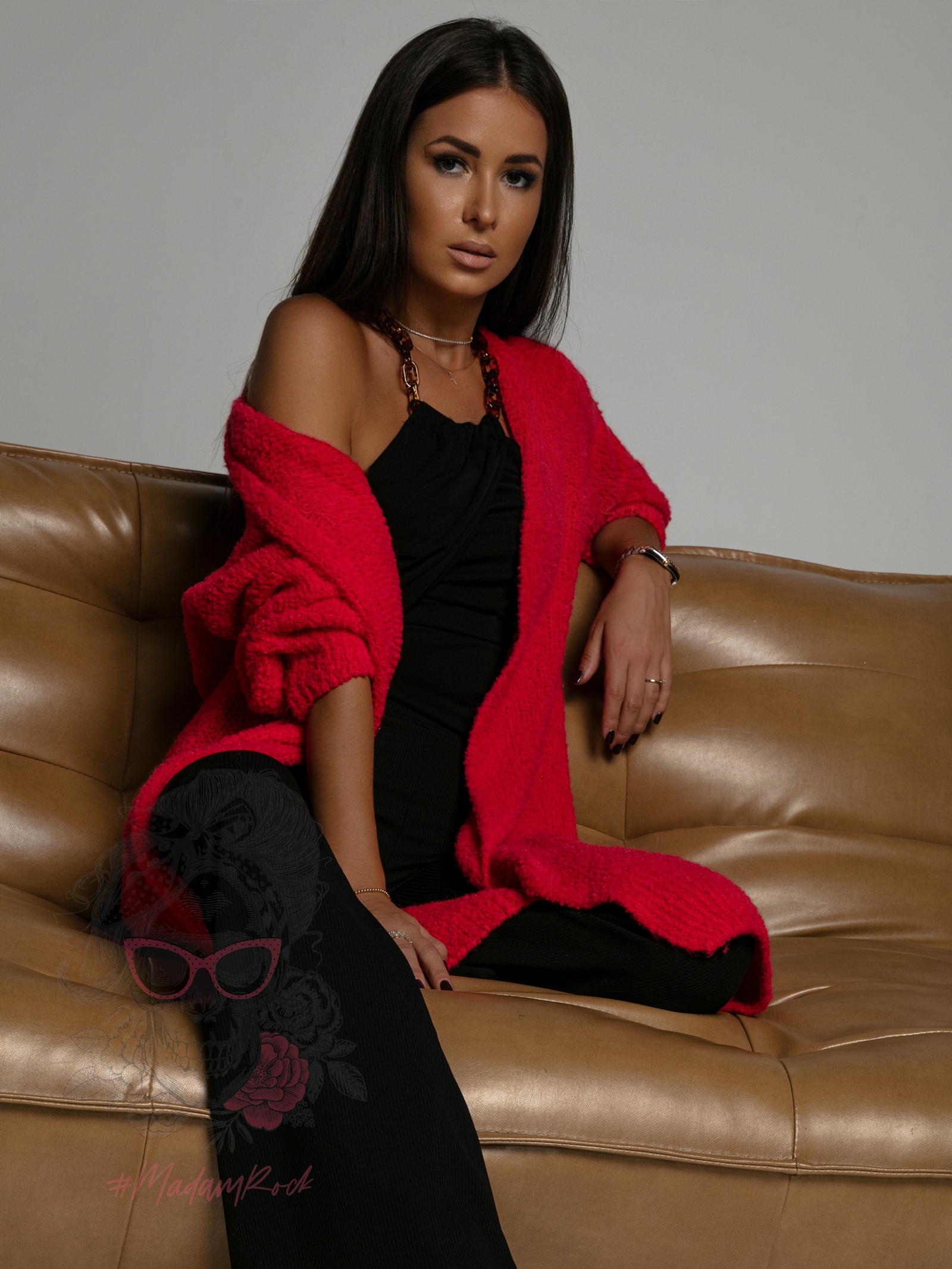 Kardigan długi supełkowy Bifo malinowy