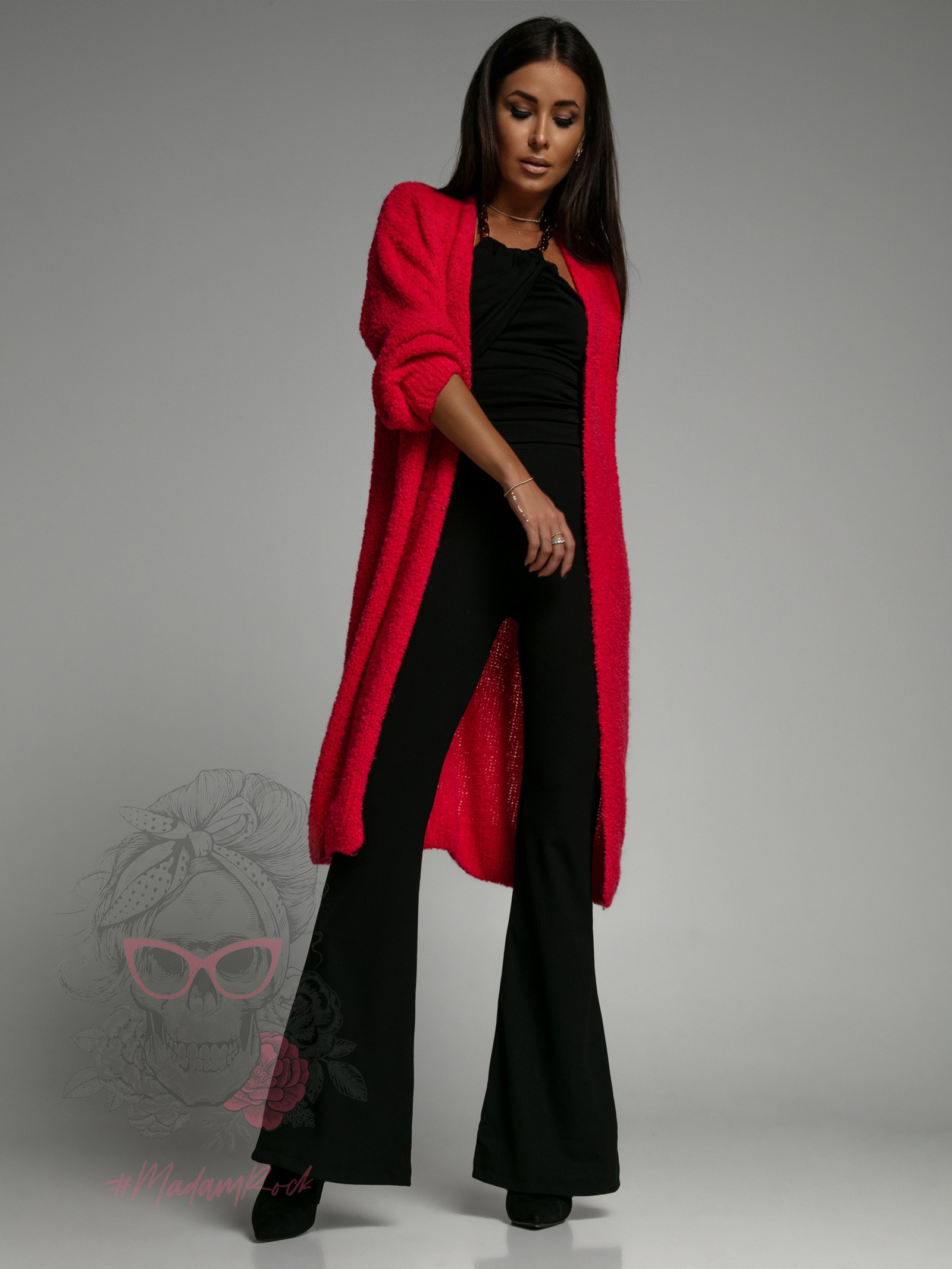 Kardigan długi supełkowy Bifo malinowy