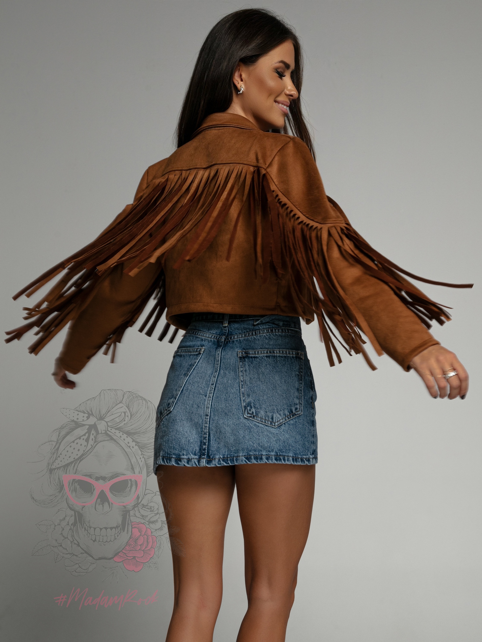 -wyprzedane-Kurtka z frędzlami Yogi zamszowa karmelowa