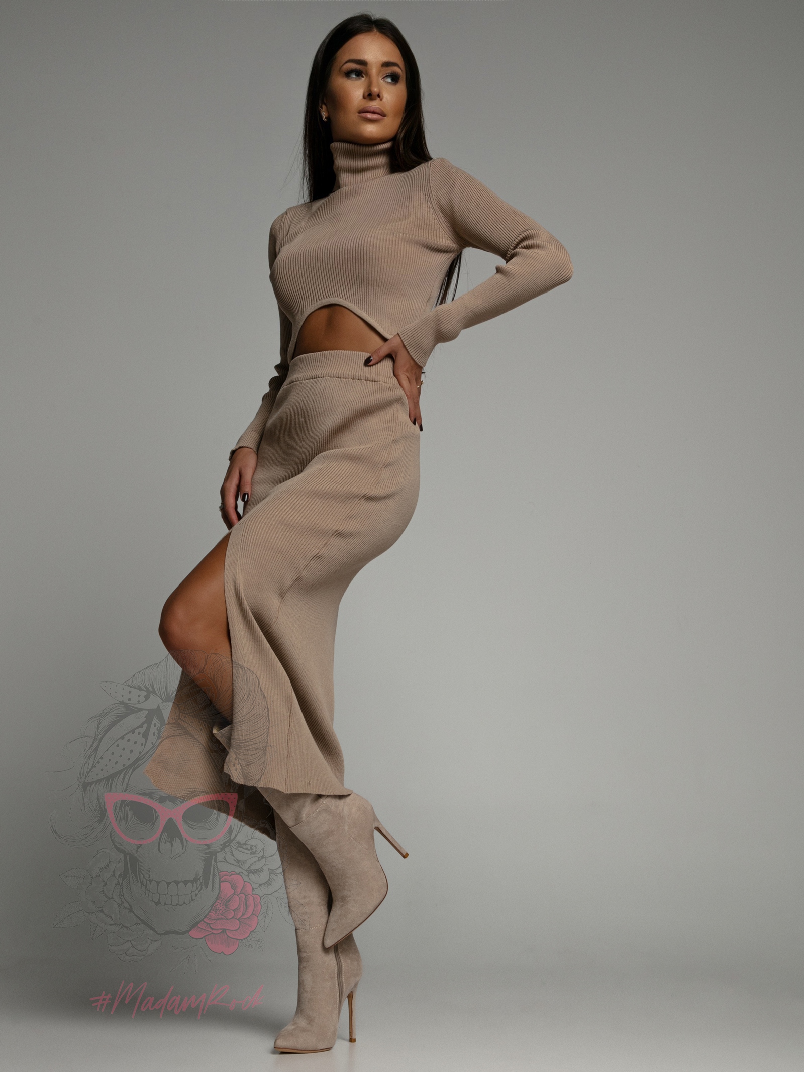 Komplet prążkowany Divinne beżowy