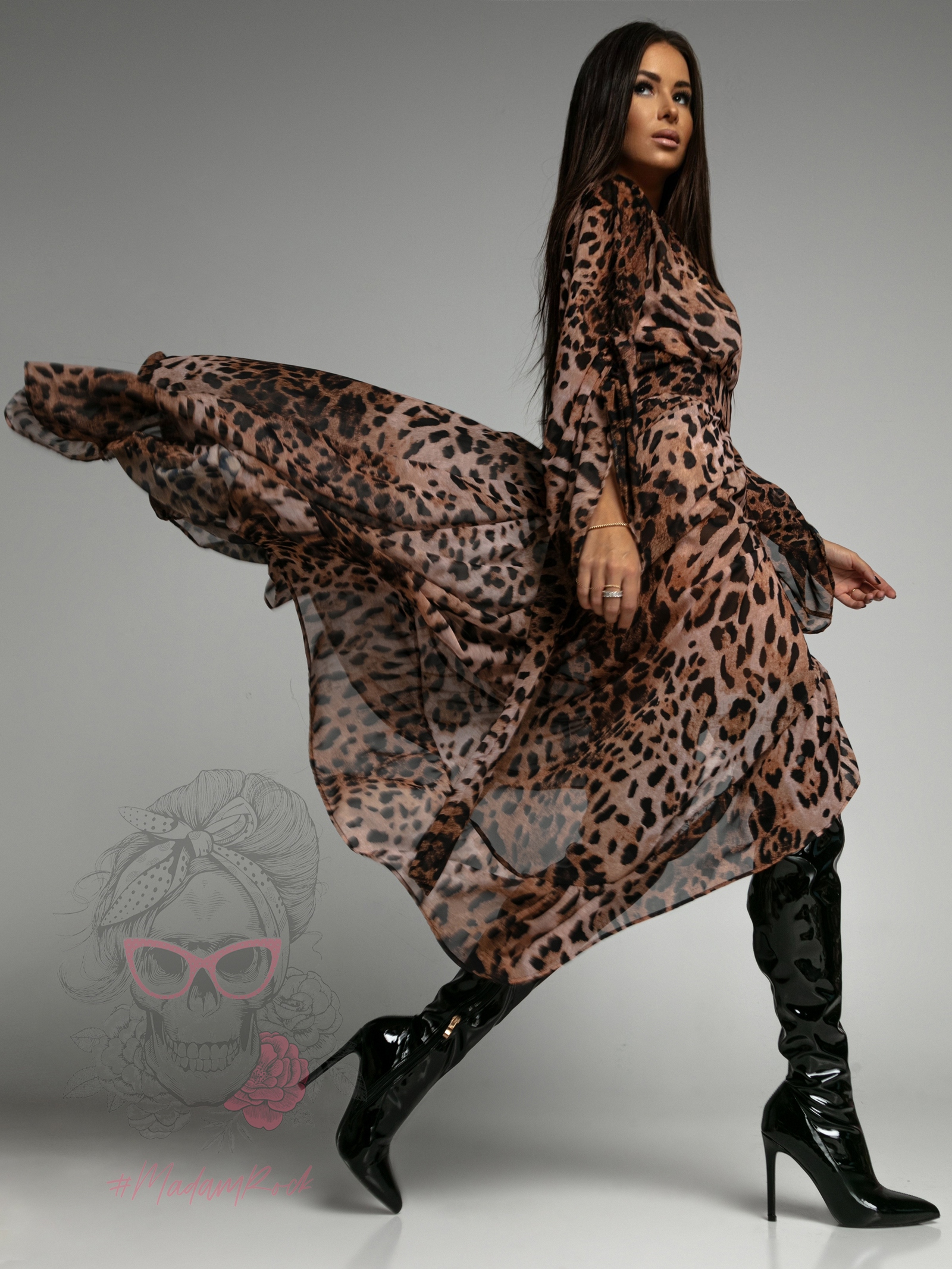 Sukienka szyfonowa NB Centavos w panterkę Sukienka szyfonowa NB Centavos w panterkę