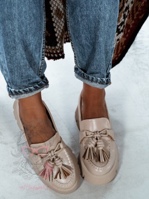 Mokasyny z frędzlami Madam Roed beżowe