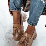 Mokasyny z frędzlami Madam Roed karmelowe