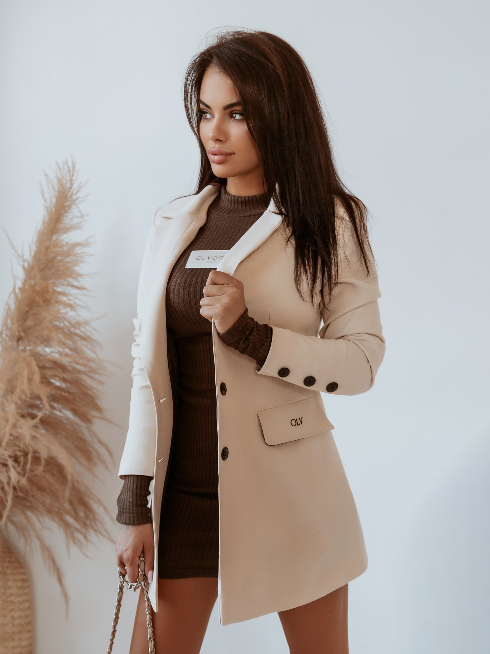 Marynarka taliowana Black Olv Ola Voga j.beżowa