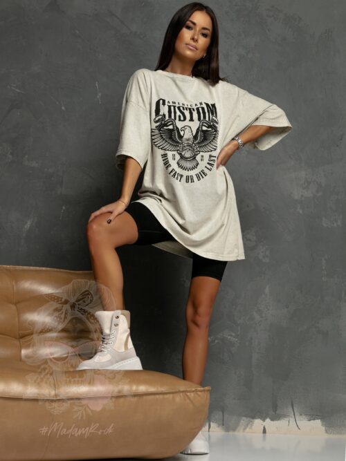 T-shirt oversize American Custom szary