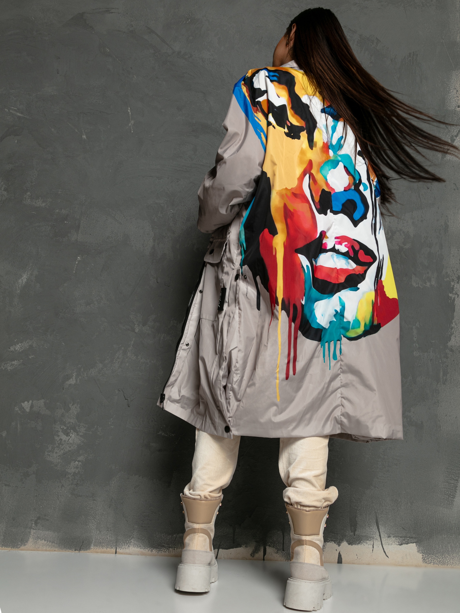 Płaszcz ortalionowy Big Face beżowy