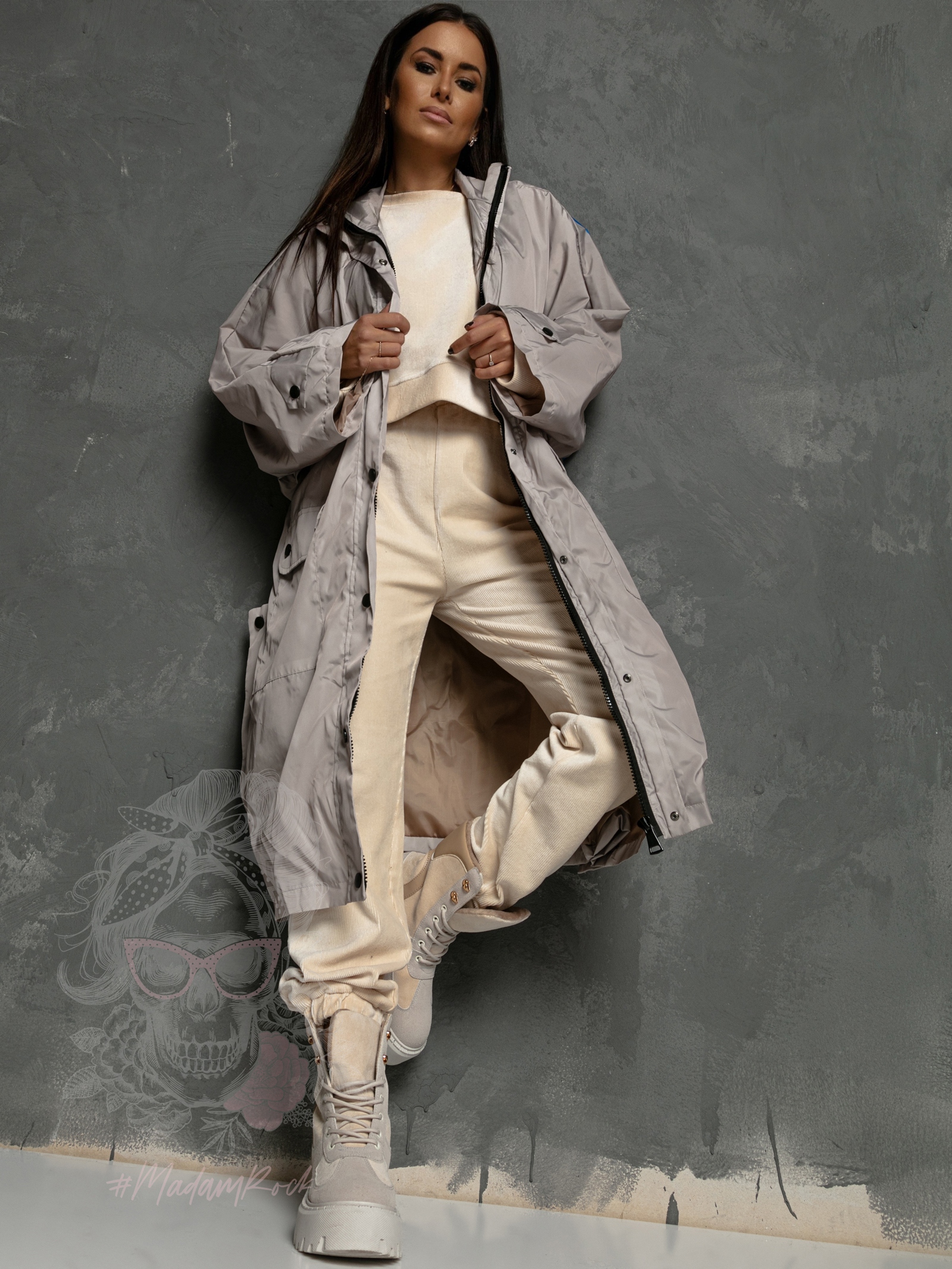 Płaszcz ortalionowy Big Face beżowy