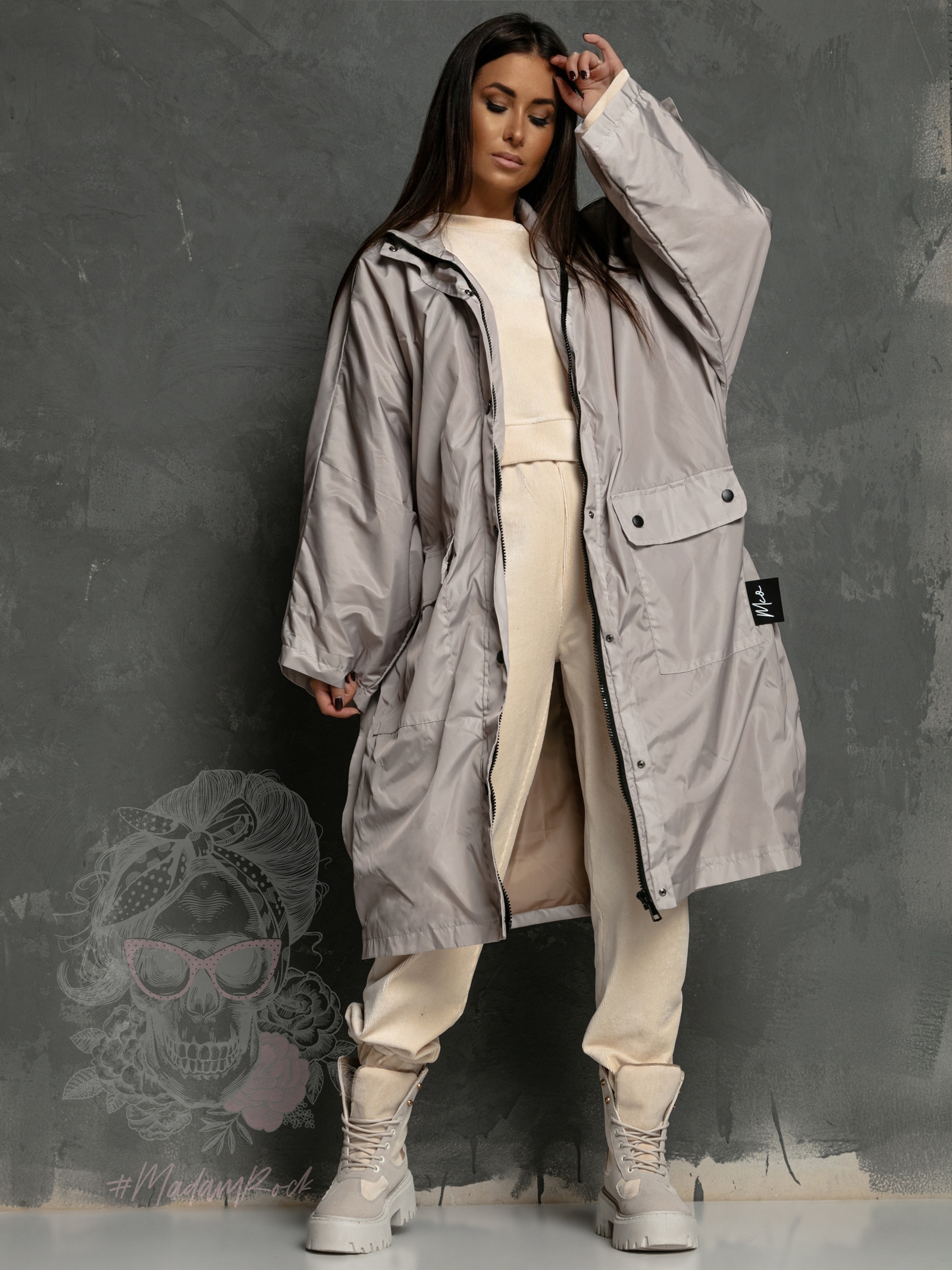 Płaszcz ortalionowy Big Face beżowy