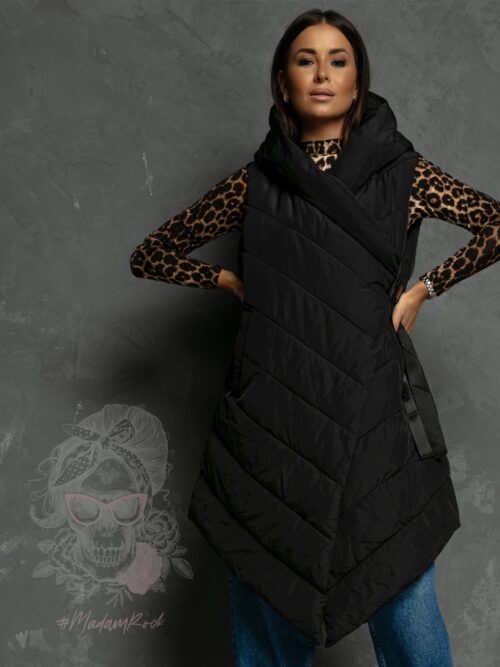 Kamizelka asymetryczna matowa Grejs czarna