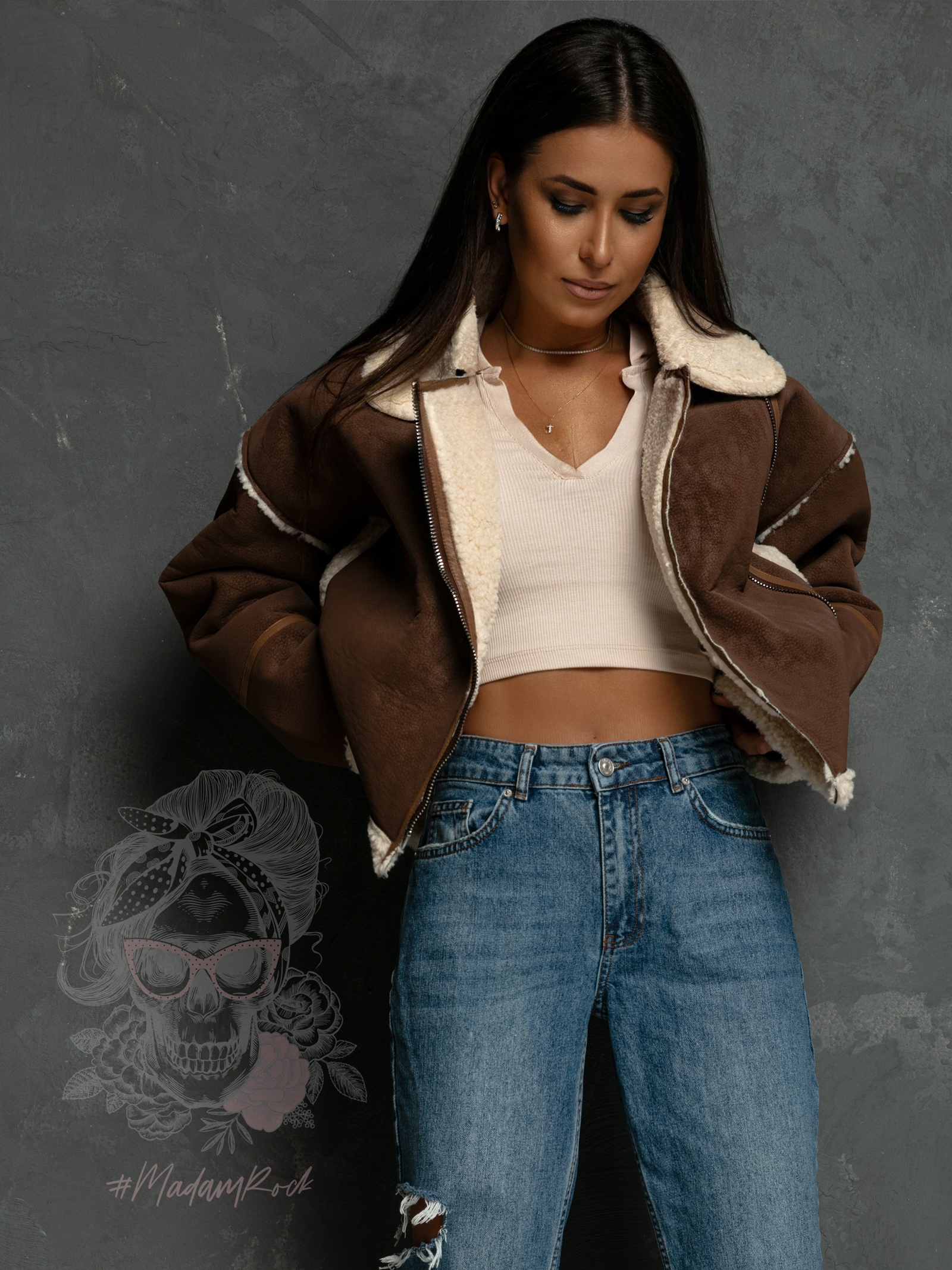 Kurtka kożuszek ramoneska Harlem brązowa