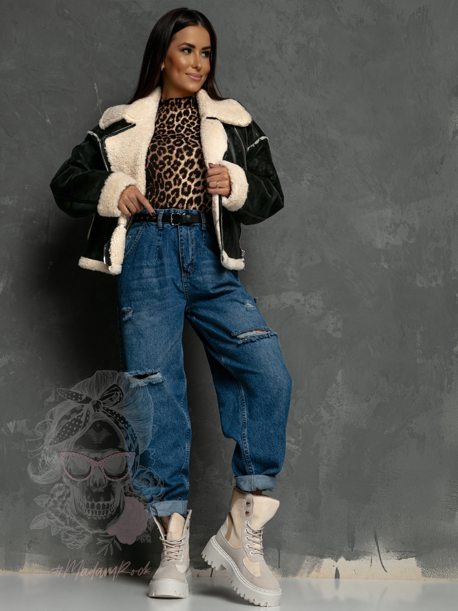 WYPRZEDANE- Jeansy boyfriend z paskiem Duffel granatowe WYPRZEDANE- Jeansy boyfriend z paskiem Duffel granatowe